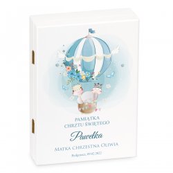 Sztućce dla dzieci zestaw w drewnianym etui z nadrukiem dla chłopca na chrzest