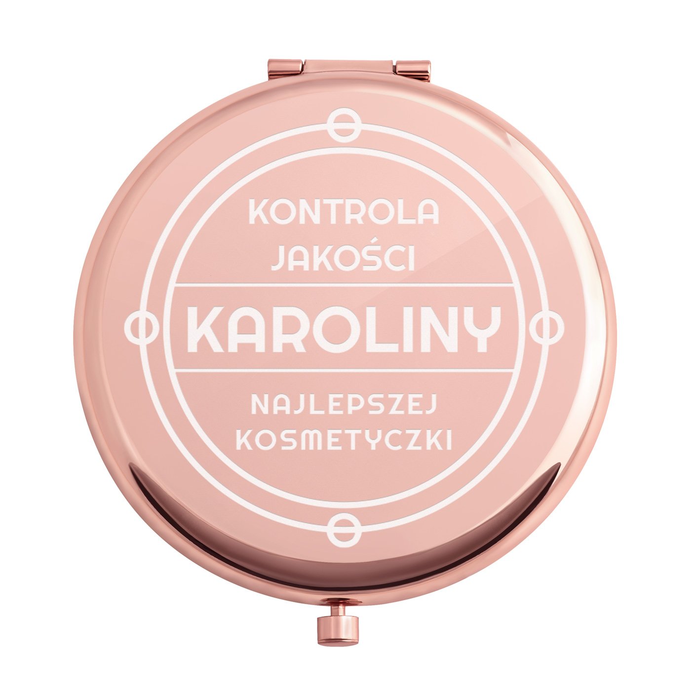 Lusterko okrągłe różowe z grawerem dla kosmetyczki na imieniny