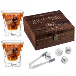 Kamienie kostki do whisky ze szklankami zestaw z grawerem dla pary na walentynki