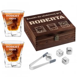 Kamienie kostki do whisky ze szklankami zestaw z grawerem dla gracza