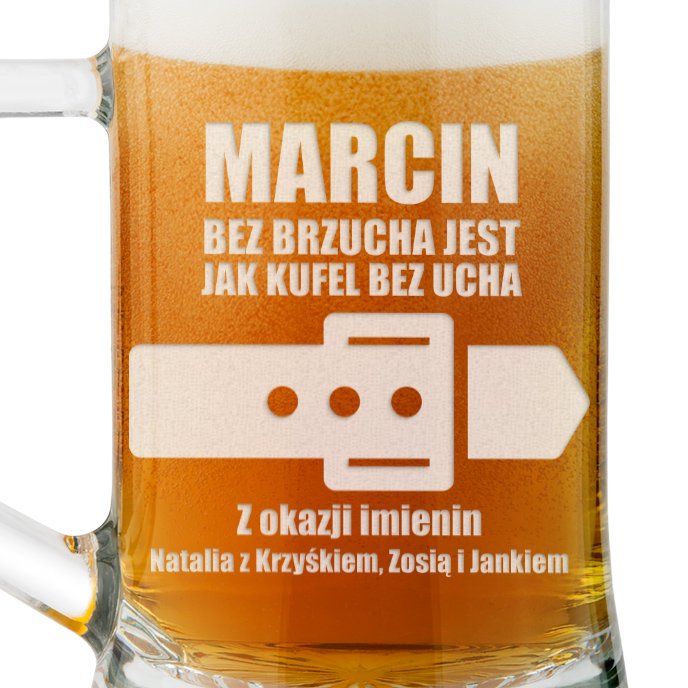 Kufel szklany do piwa z grawerem dla piwosza lenia na imieniny