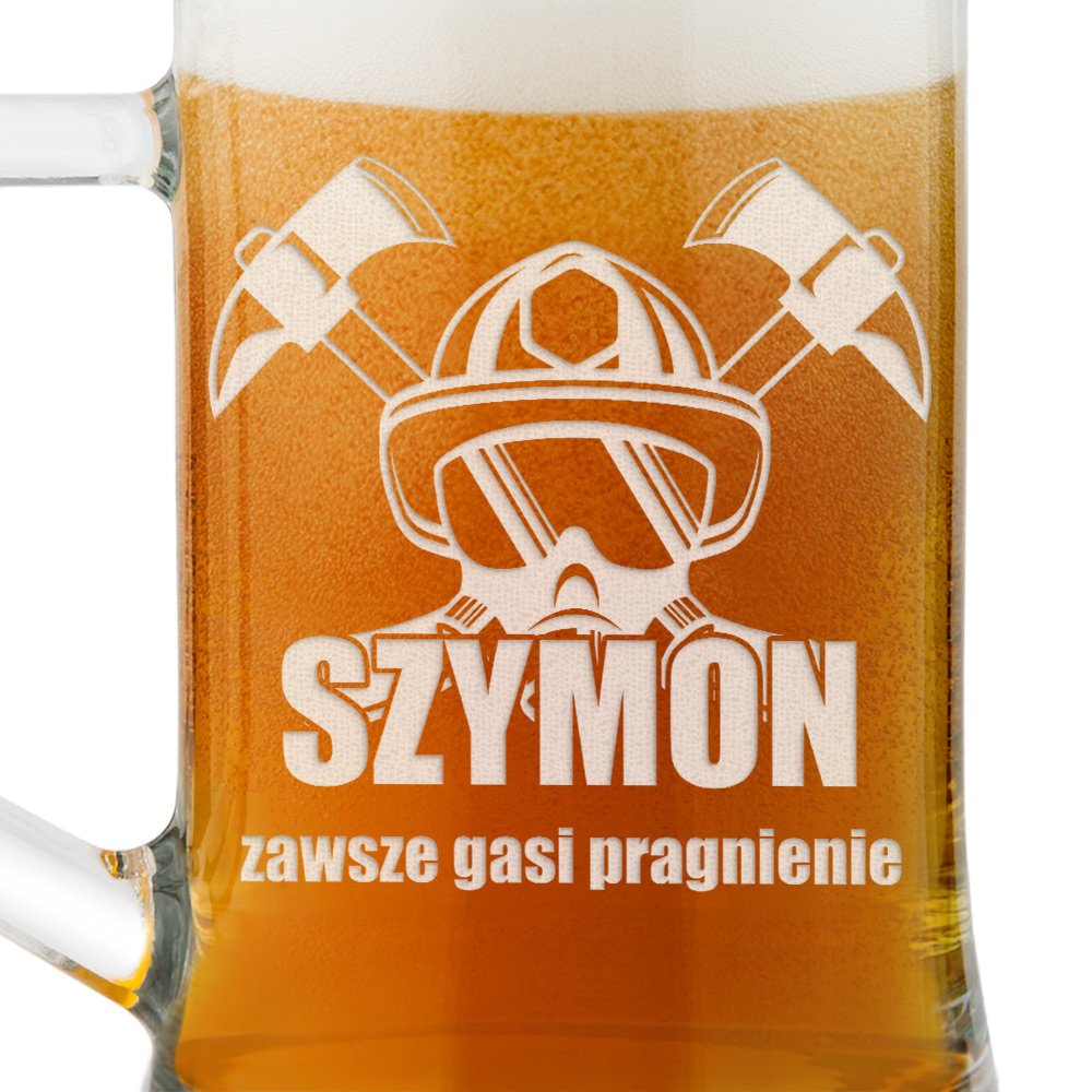 Kufel szklany do piwa z grawerem dla strażaka