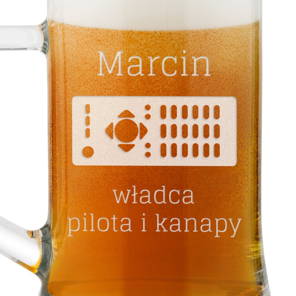 Kufel szklany do piwa z grawerem dla kinomana lenia piwosza