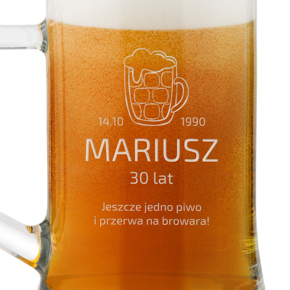 Kufel szklany do piwa z grawerem dla piwosza na 30 urodziny