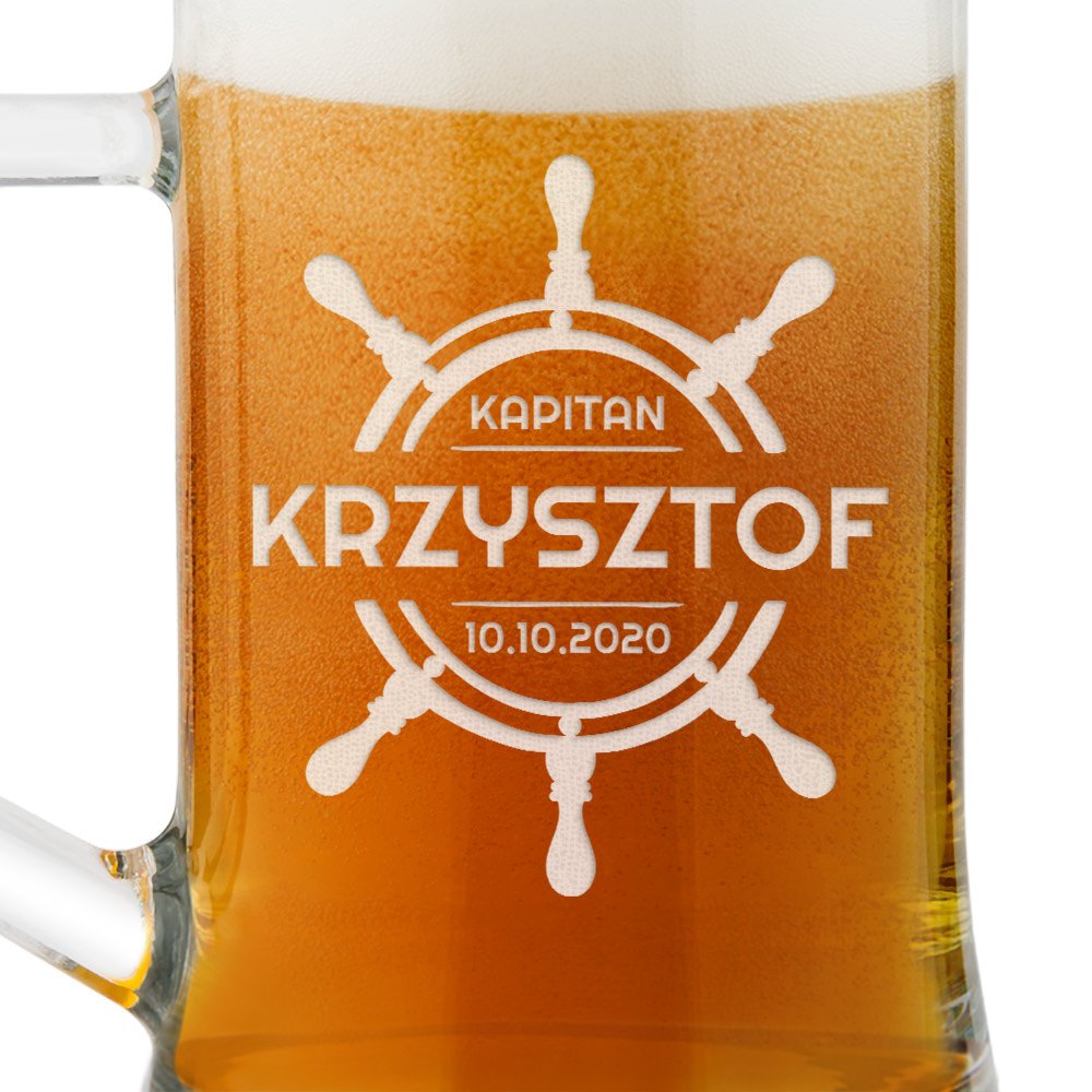 Kufel szklany do piwa z grawerem dla kapitana podróżnika żeglarza