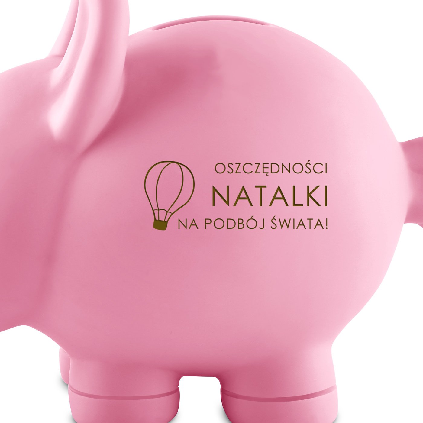 Skarbonka świnka różowa z grawerem dla dziewczynki małej podróżniczki