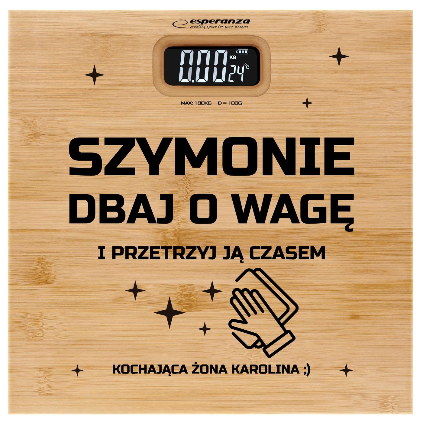 Waga bambusowa łazienkowa z nadrukiem dla męża