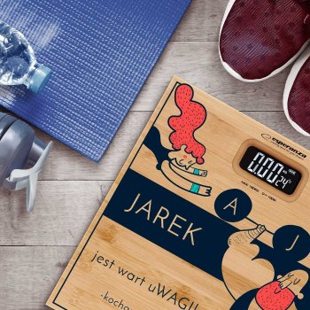 Waga bambusowa łazienkowa z nadrukiem dla kulturysty sportowca chłopaka męża