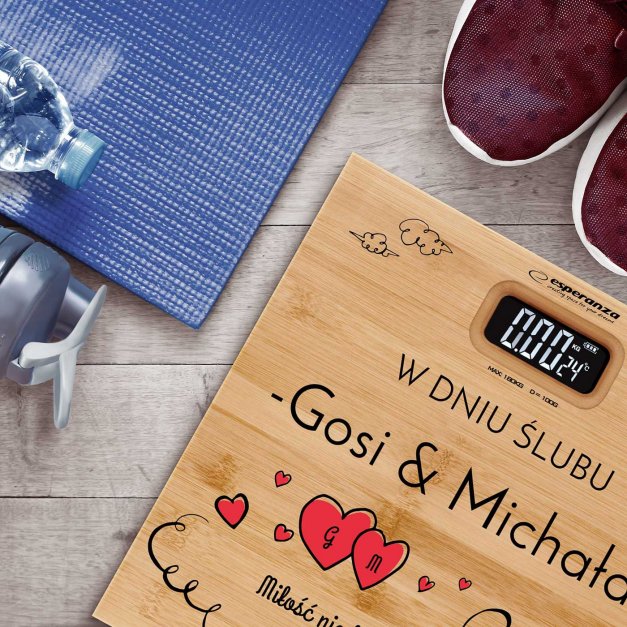 Waga bambusowa łazienkowa z nadrukiem dla pary na ślub