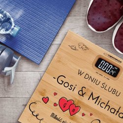 Waga bambusowa łazienkowa z nadrukiem dla pary na ślub
