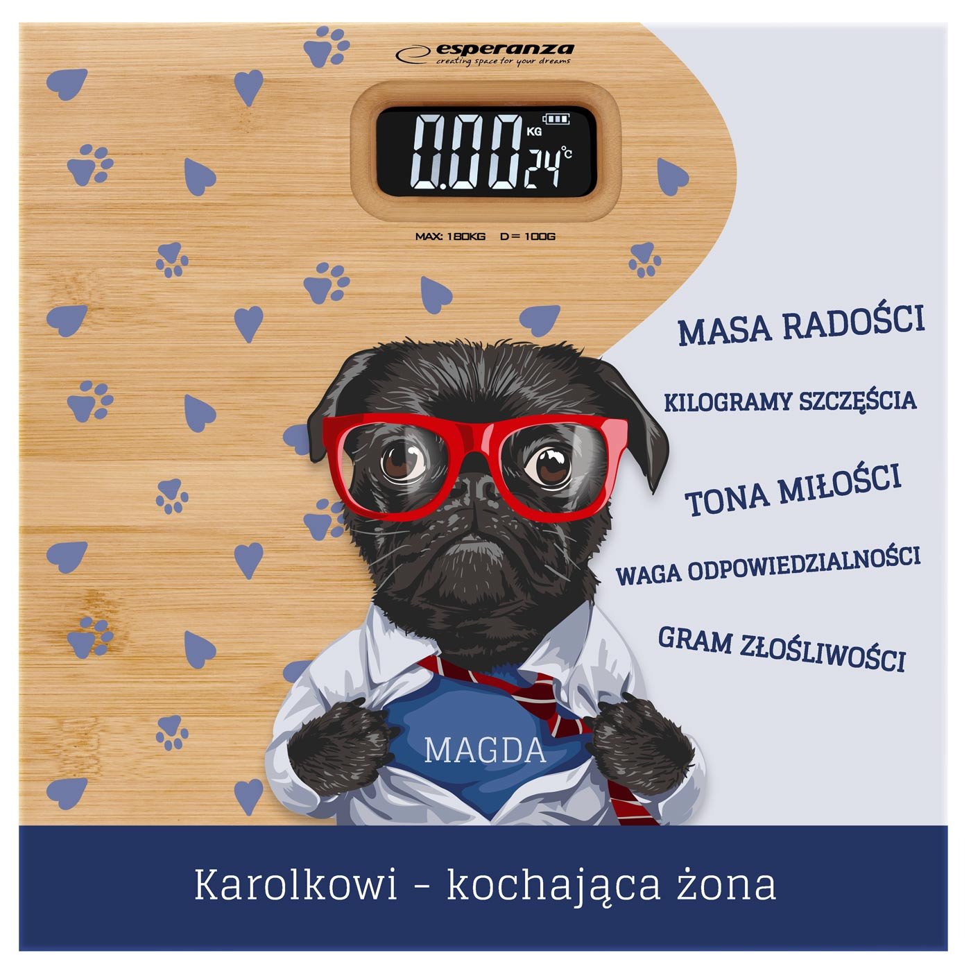 Waga bambusowa łazienkowa z nadrukiem dla męża psiarza