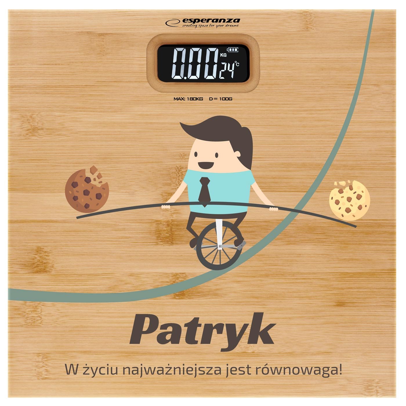 Waga bambusowa łazienkowa z nadrukiem dla niego artysty