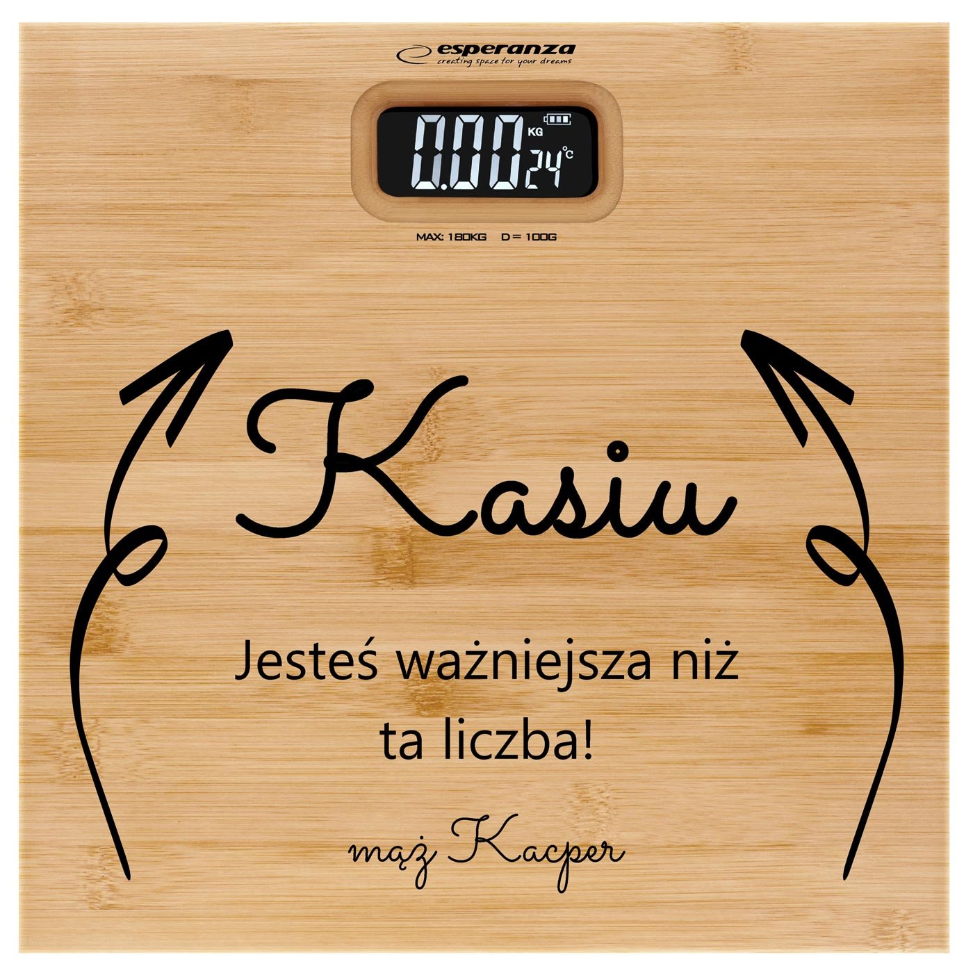 Waga bambusowa łazienkowa z nadrukiem dla żony na imieniny