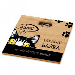 Waga bambusowa łazienkowa z nadrukiem dla kociary na imieniny