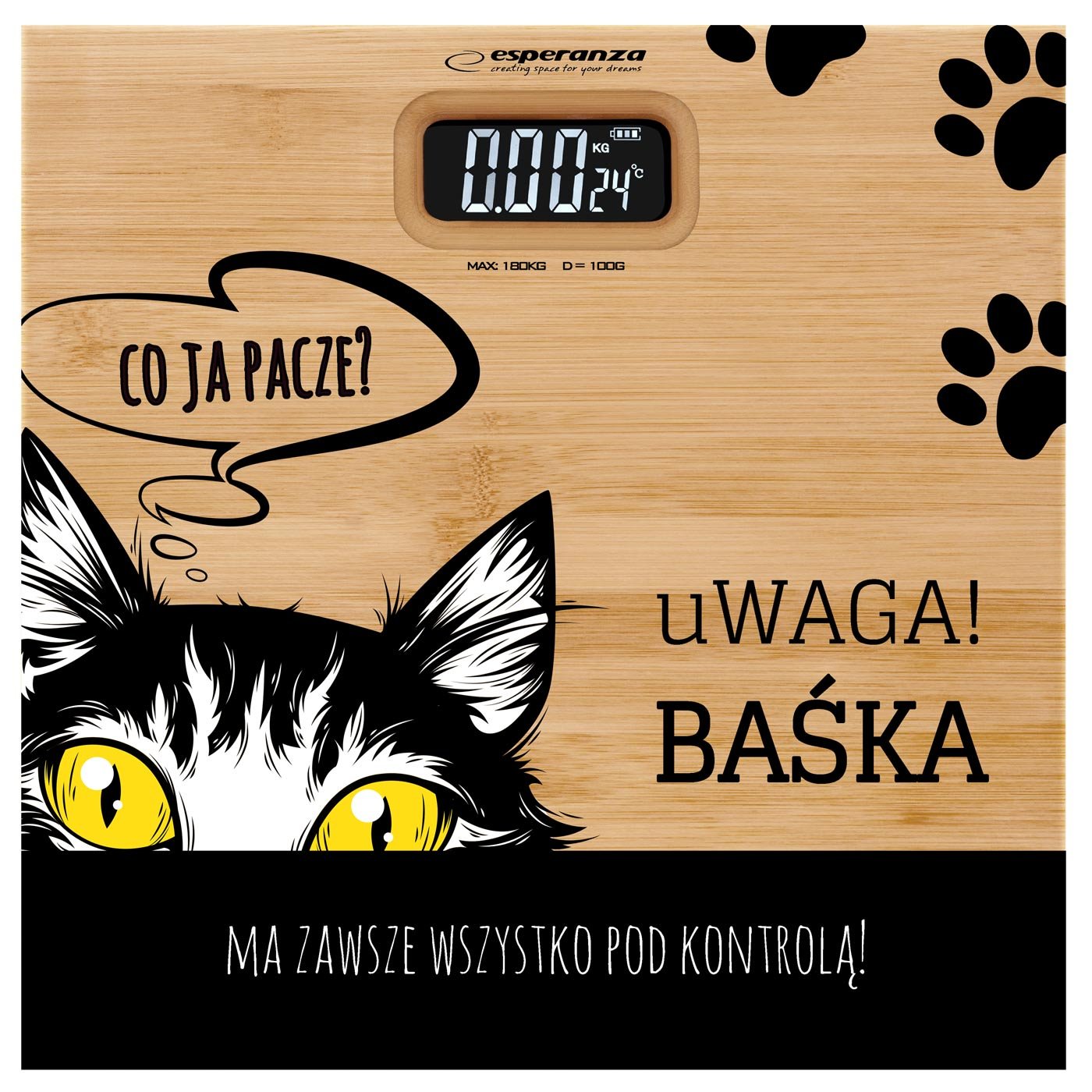 Waga bambusowa łazienkowa z nadrukiem dla kociary na imieniny