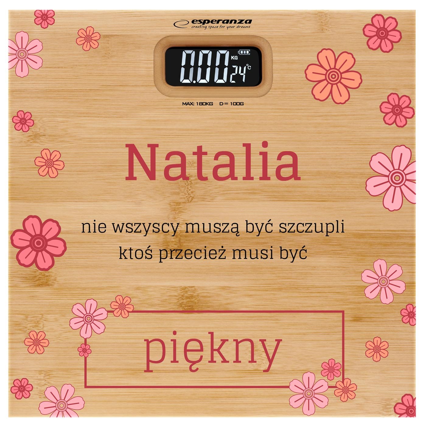 Waga bambusowa łazienkowa z nadrukiem dla niej na imieniny