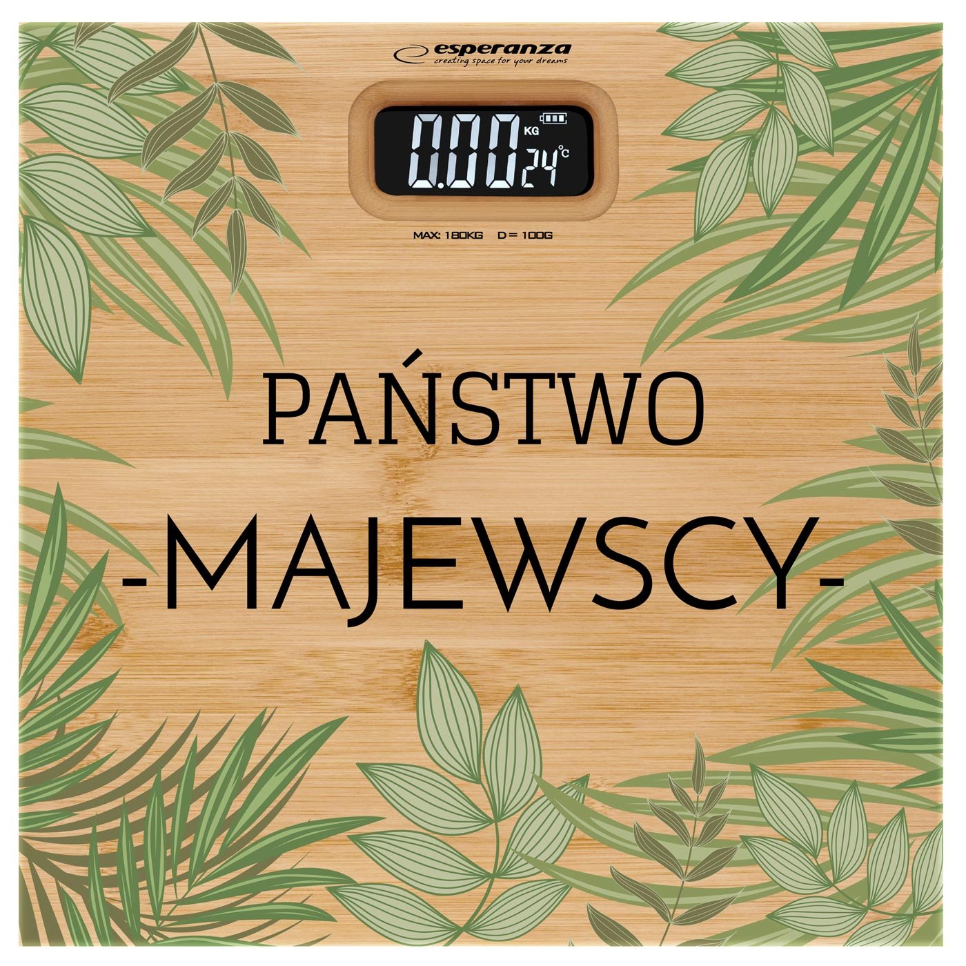 Waga bambusowa łazienkowa z nadrukiem dla pary na ślub rocznicę parapetówkę