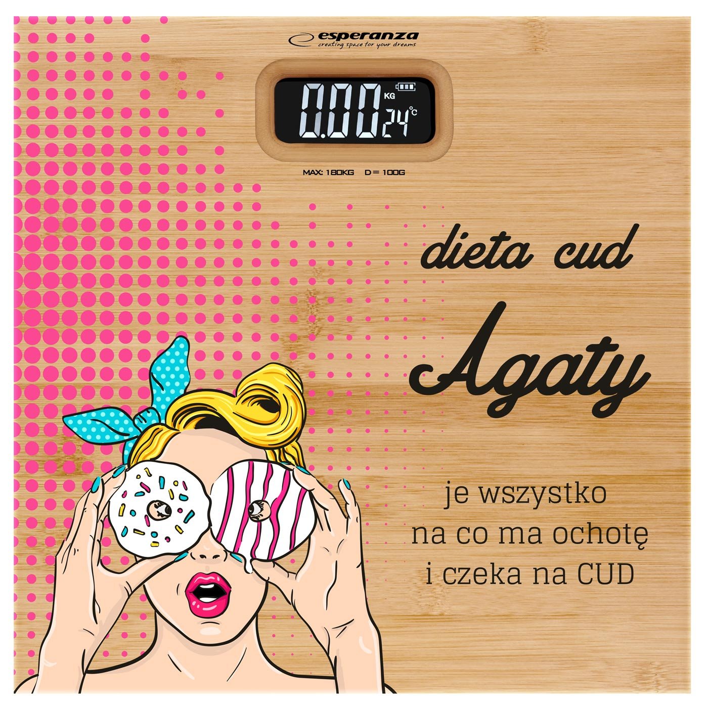 Waga bambusowa łazienkowa z nadrukiem dla niej na imieniny