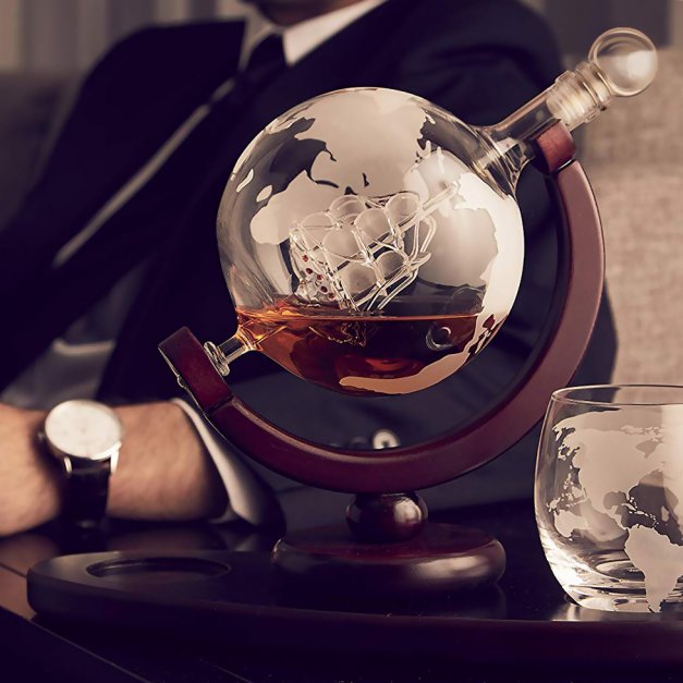 Karafka szklana globus zestaw do whisky szklanki x2 z grawerem dla pary