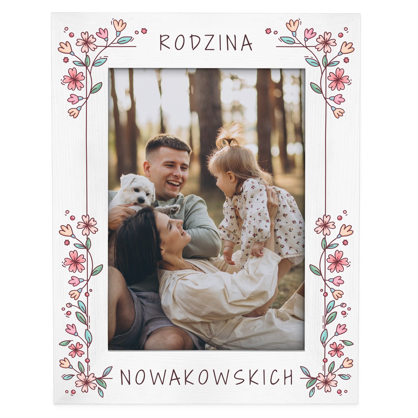 Ramka na zdjęcia biała z nadrukiem dla pary na ślub rocznicę parapetówkę