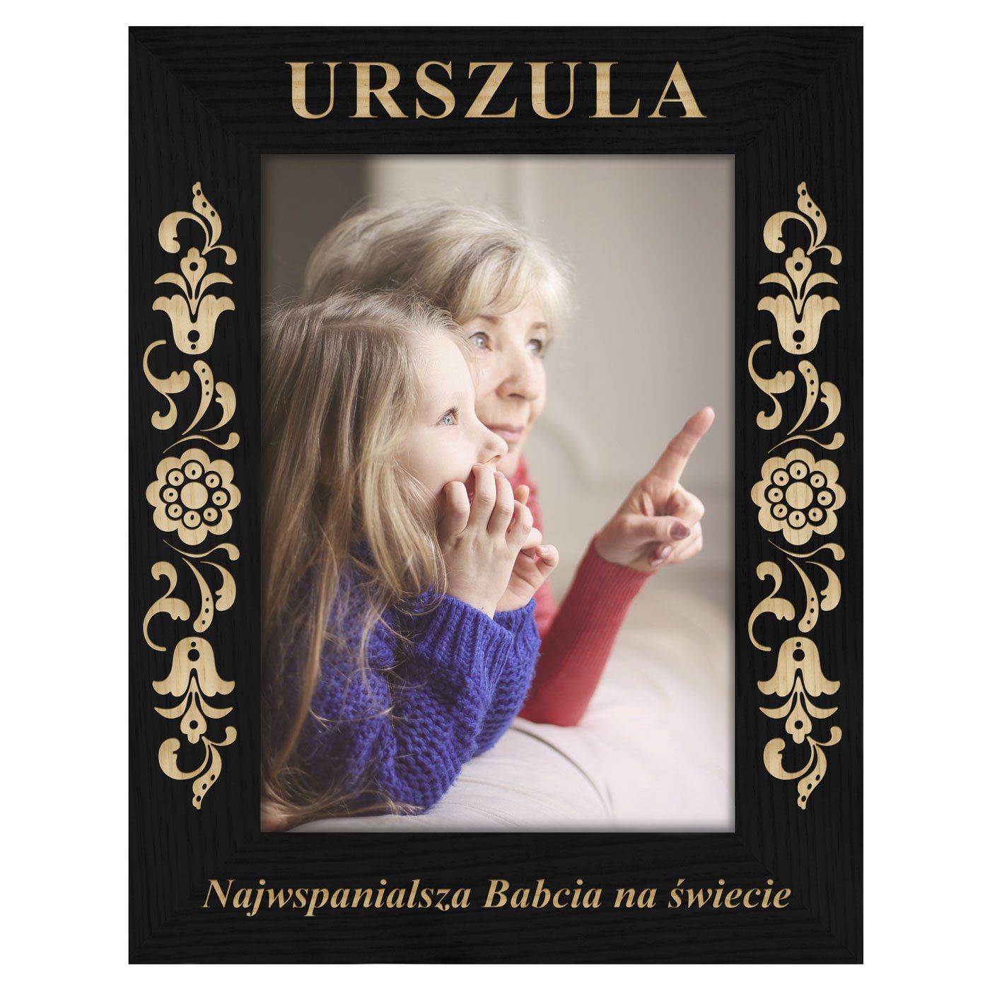 Ramka na zdjęcia czarna z grawerem dla babci