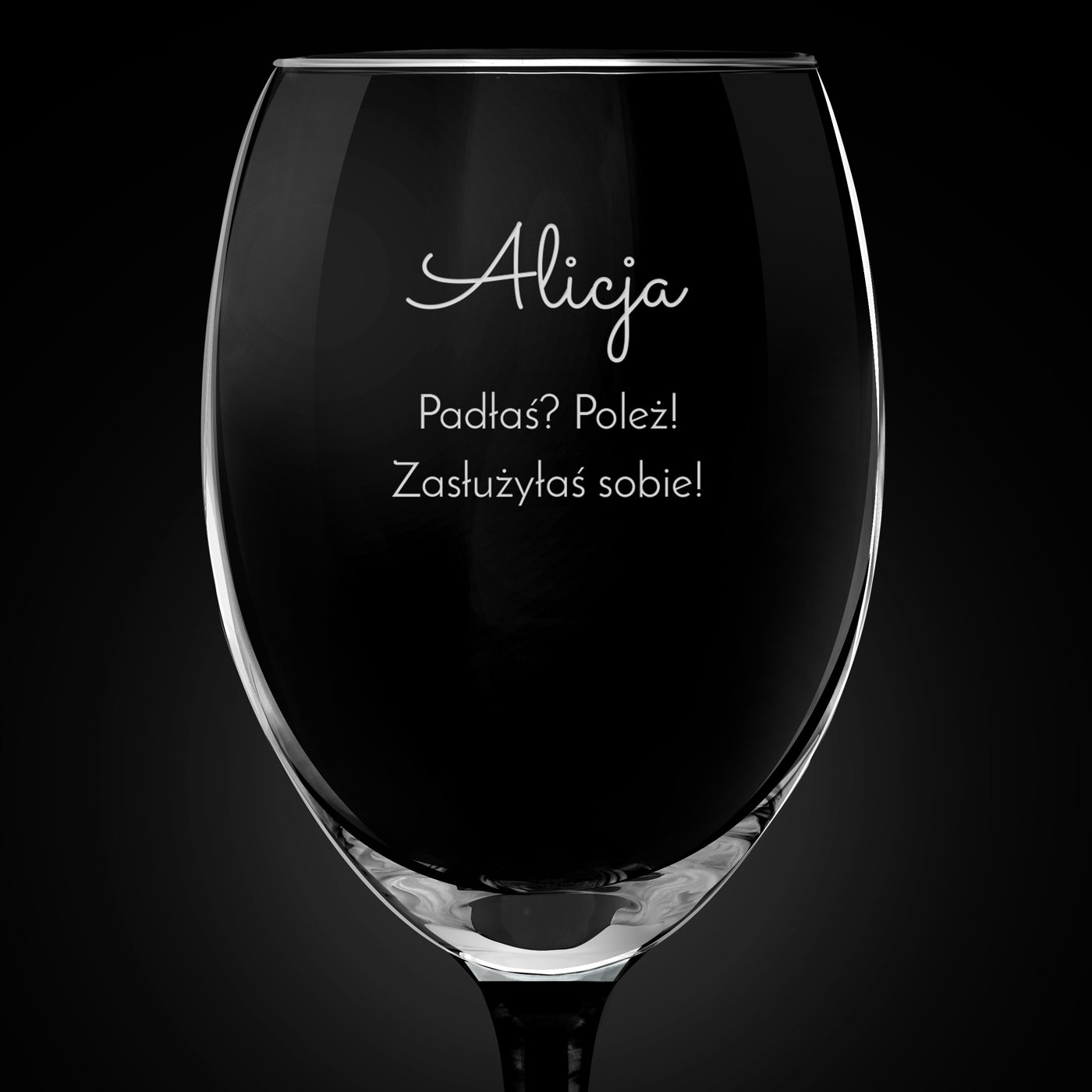 Kieliszek grawerowany do wina z czarną nóżką onyx dla niej