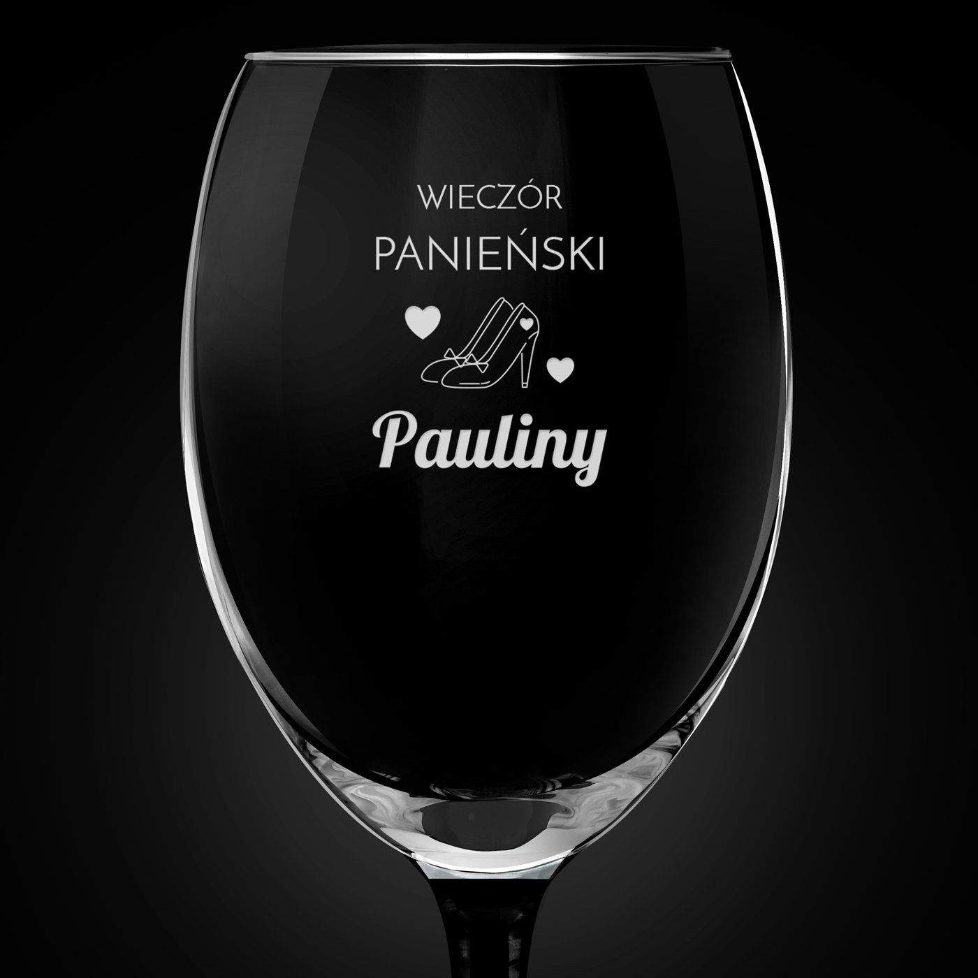 Kieliszek grawerowany do wina z czarną nóżką onyx dla niej na wieczór panieński