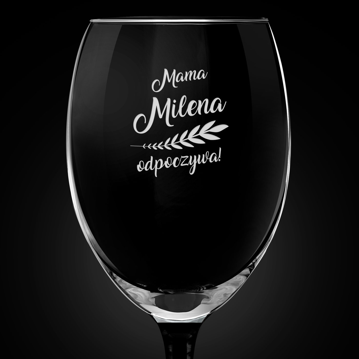 Kieliszki szklane x6 do wina z czarną nóżką onyx z grawerunkiem dla mamy
