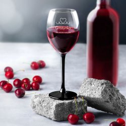 Kieliszki szklane x6 do wina z czarną nóżką onyx z grawerunkiem dla dziewczyny żony na walentynki urodziny imieniny