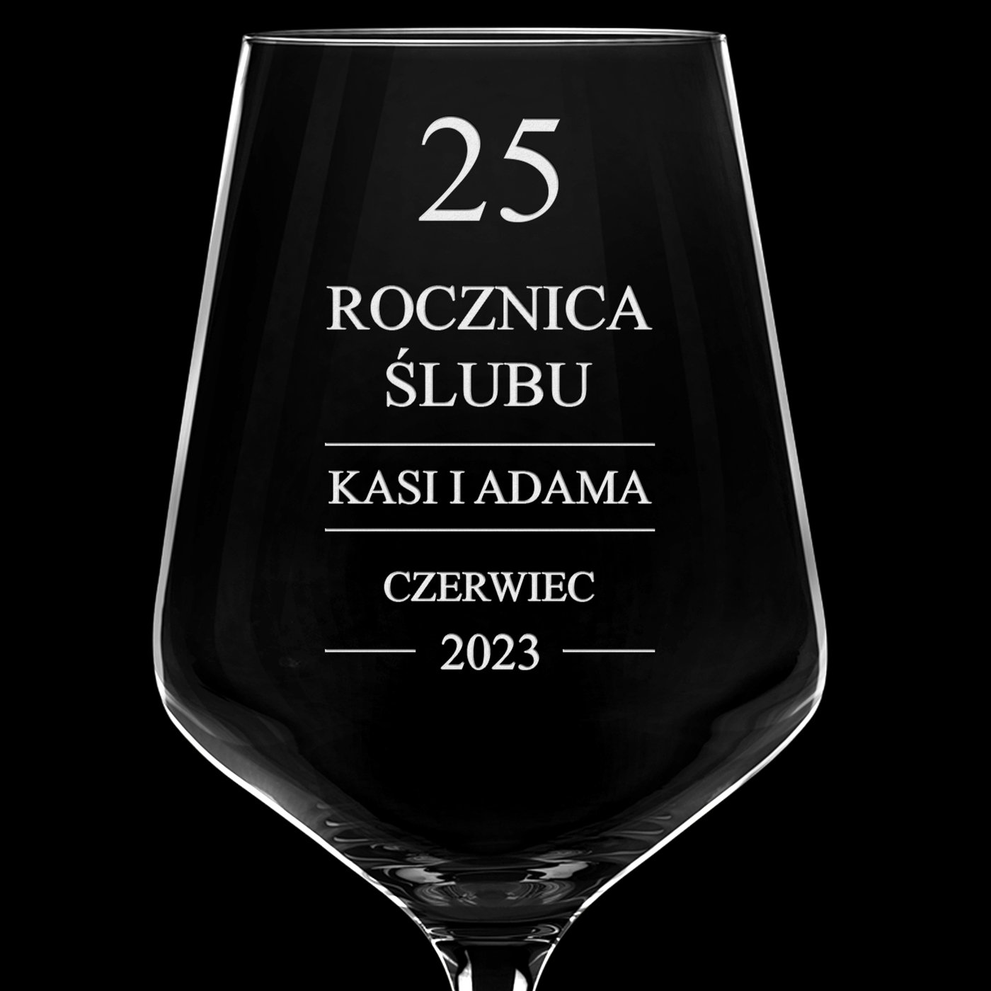 Kieliszek grawerowany do wina rubin rozmiar XL dla pary na 25 rocznicę ślubu