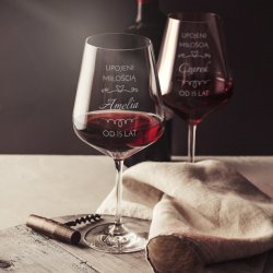 Kieliszki szklane x2 do wina rubin rozmiar XL z grawerunkiem dla pary na 15 rocznicę