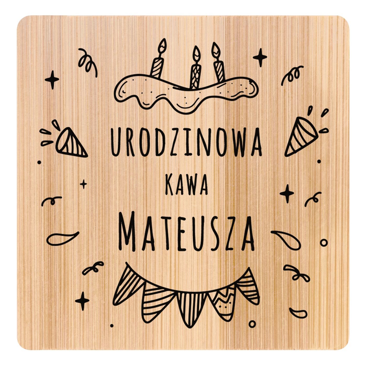 Podkładki bambusowe pod kawę zestaw x6 z nadrukiem dla kawosza na urodziny