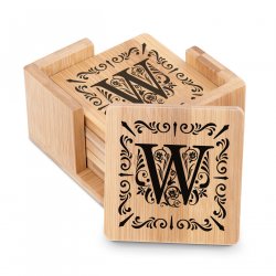 Podkładki bambusowe pod piwo kawę zestaw x6 z nadrukiem inicjał ornament
