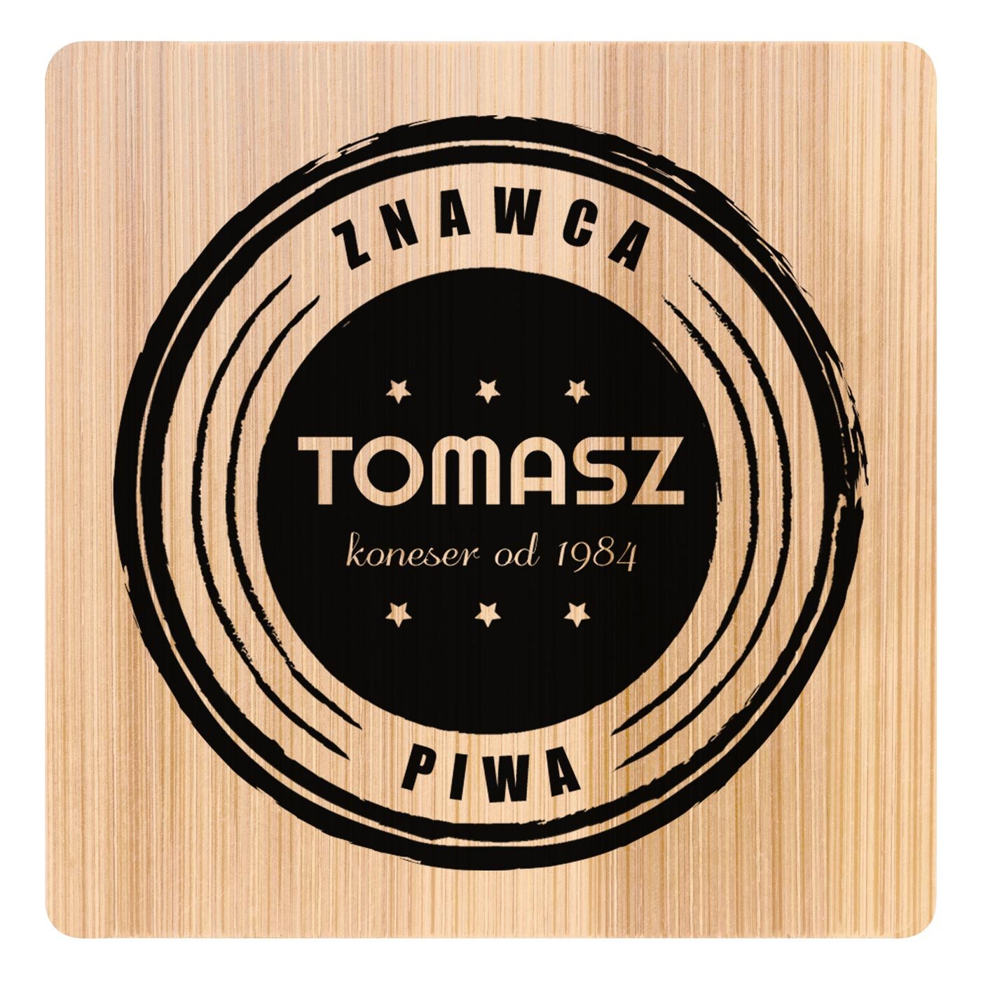 Podkładki bambusowe pod piwo zestaw x6 z nadrukiem dla piwosza na imieniny