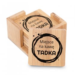 Podkładki bambusowe pod kawę zestaw x6 z nadrukiem dla kawosza dla niego na imieniny