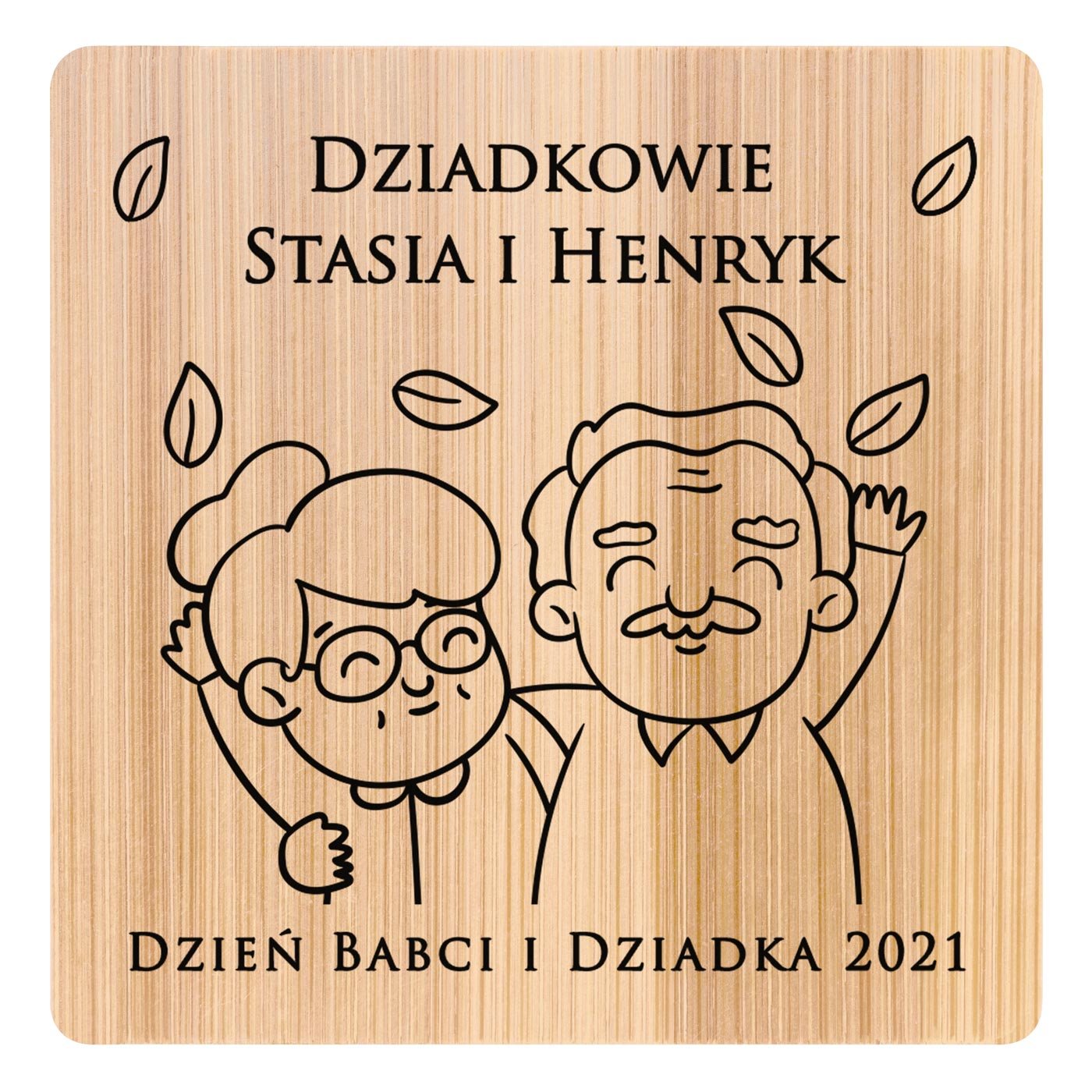 Podkładki bambusowe pod piwo kawę zestaw x6 z nadrukiem na Dzień Babci i Dzień Dziadka