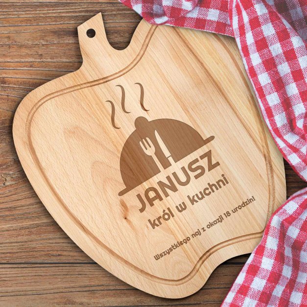 Deska drewniana do krojenia jabłko z grawerem dla niego na 18 urodziny