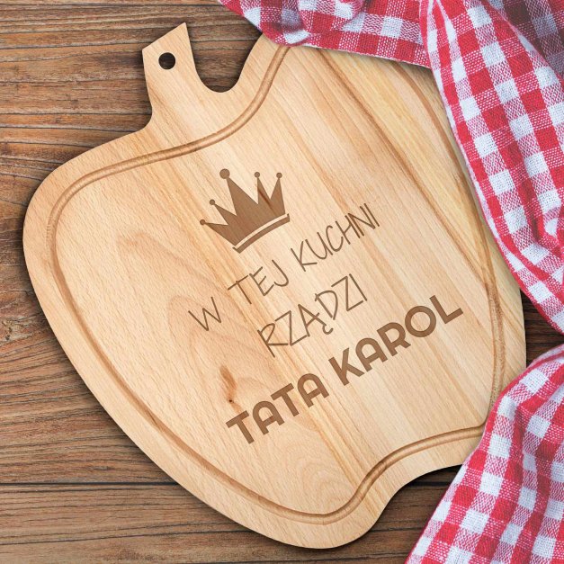 Deska drewniana do krojenia jabłko z grawerem dla taty
