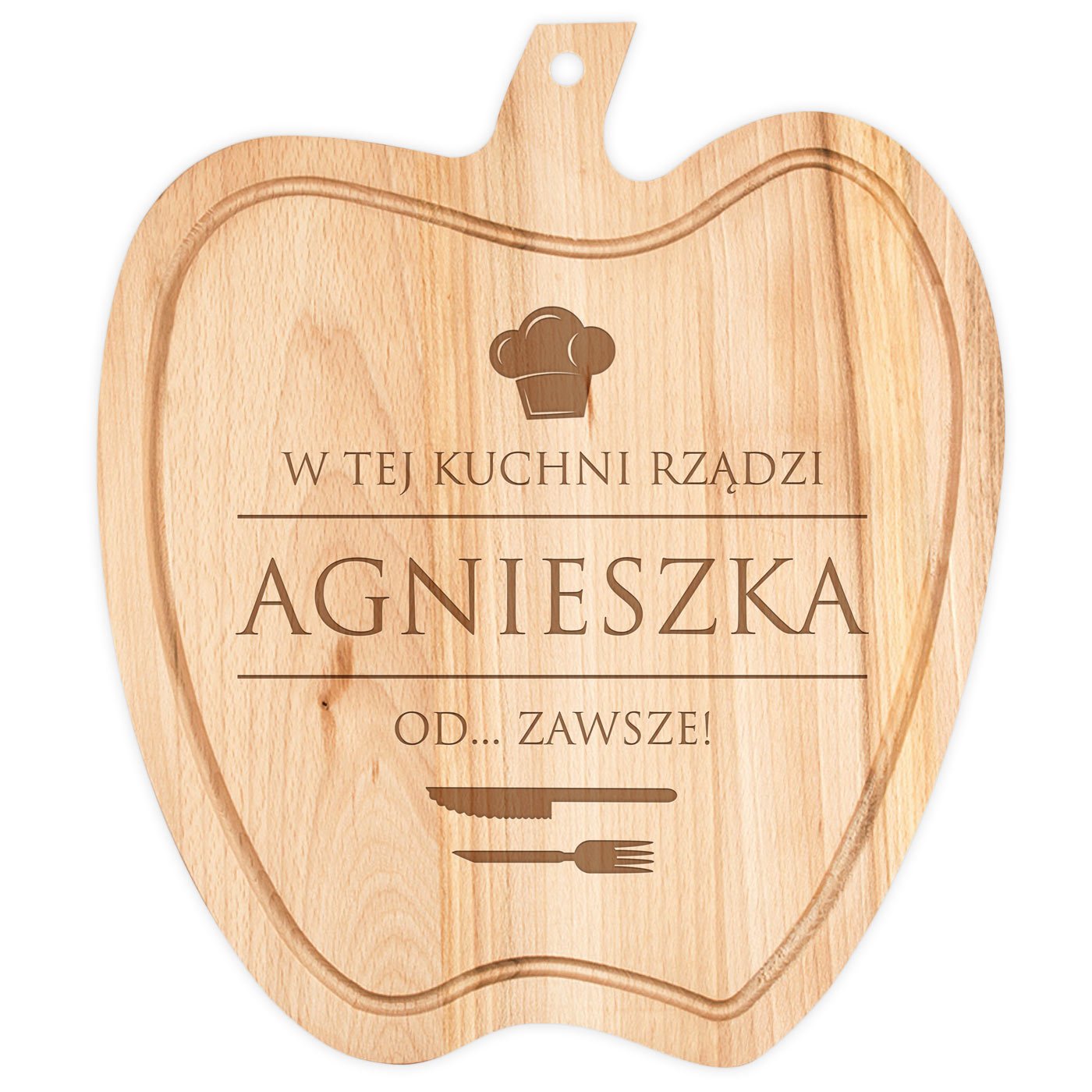 Deska drewniana do krojenia jabłko z grawerem dla niej na imieniny