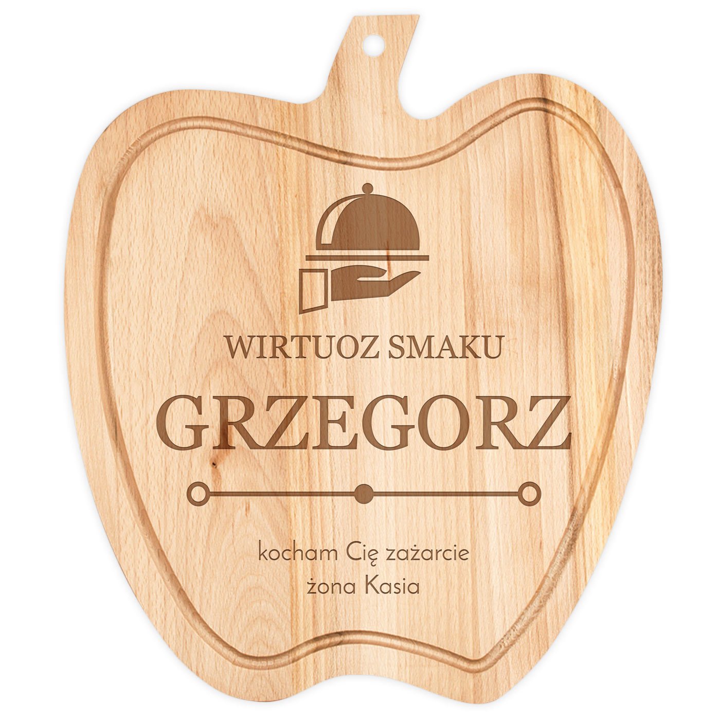 Deska drewniana do krojenia jabłko z grawerem dla męża na imieniny