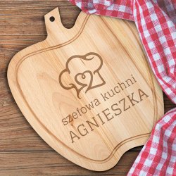 Deska drewniana do krojenia jabłko z grawerem dla szefowej kuchni na imieniny