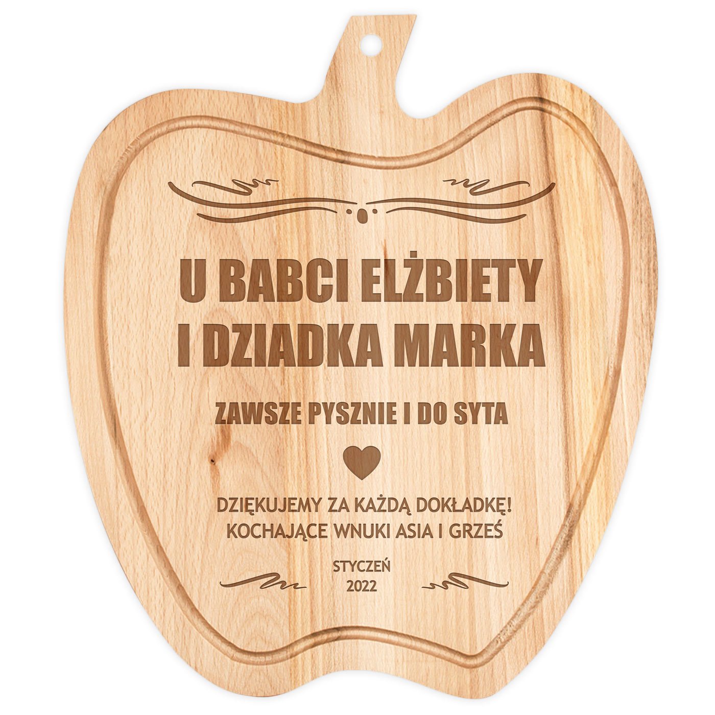 Deska drewniana do krojenia jabłko z grawerem na Dzień Babci i Dzień Dziadka