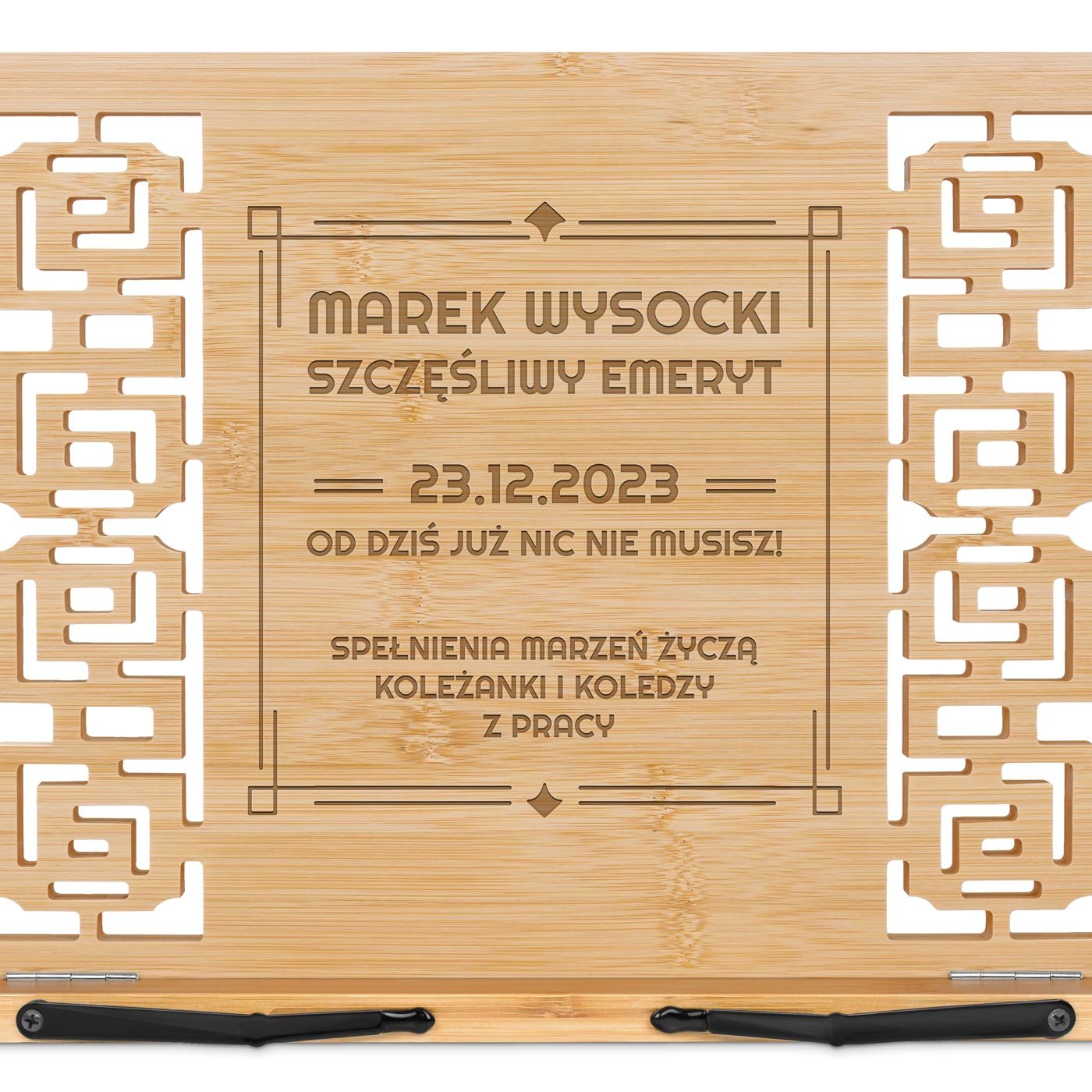 Pulpit drewniany podstawka z grawerem dla emeryta