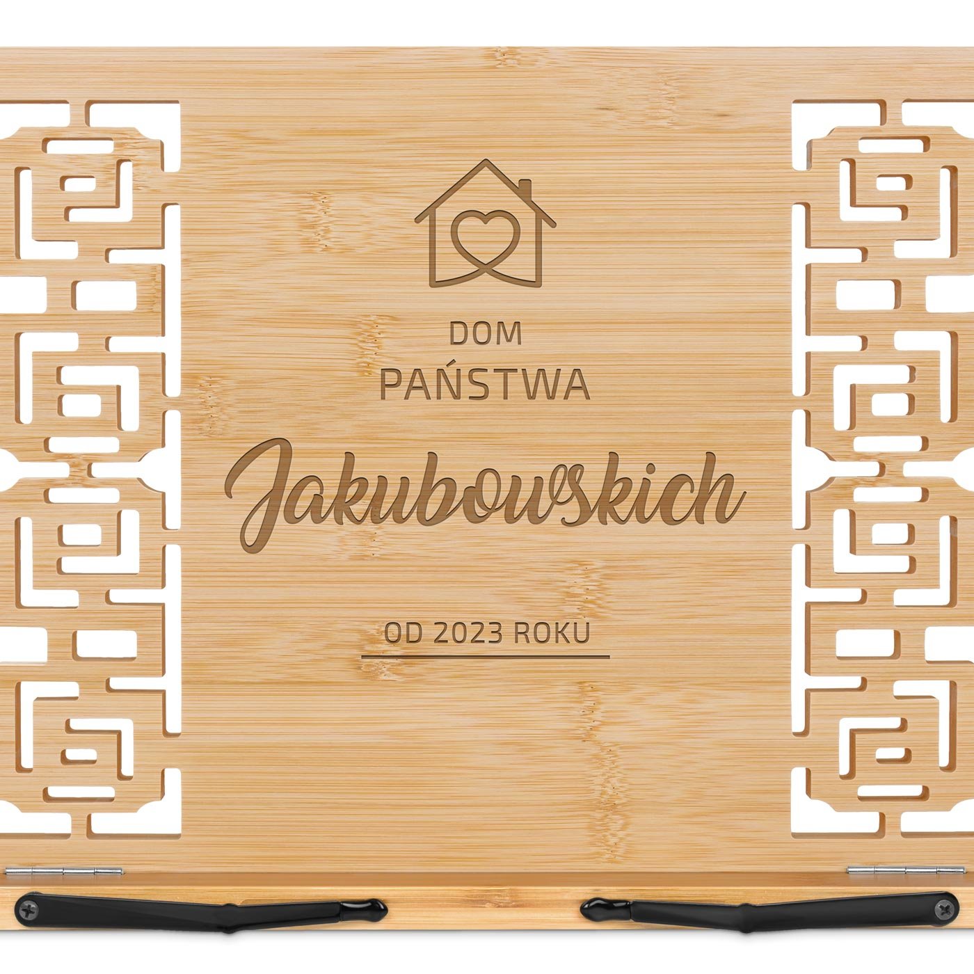 Pulpit drewniany podstawka z grawerem dla pary na parapetówkę