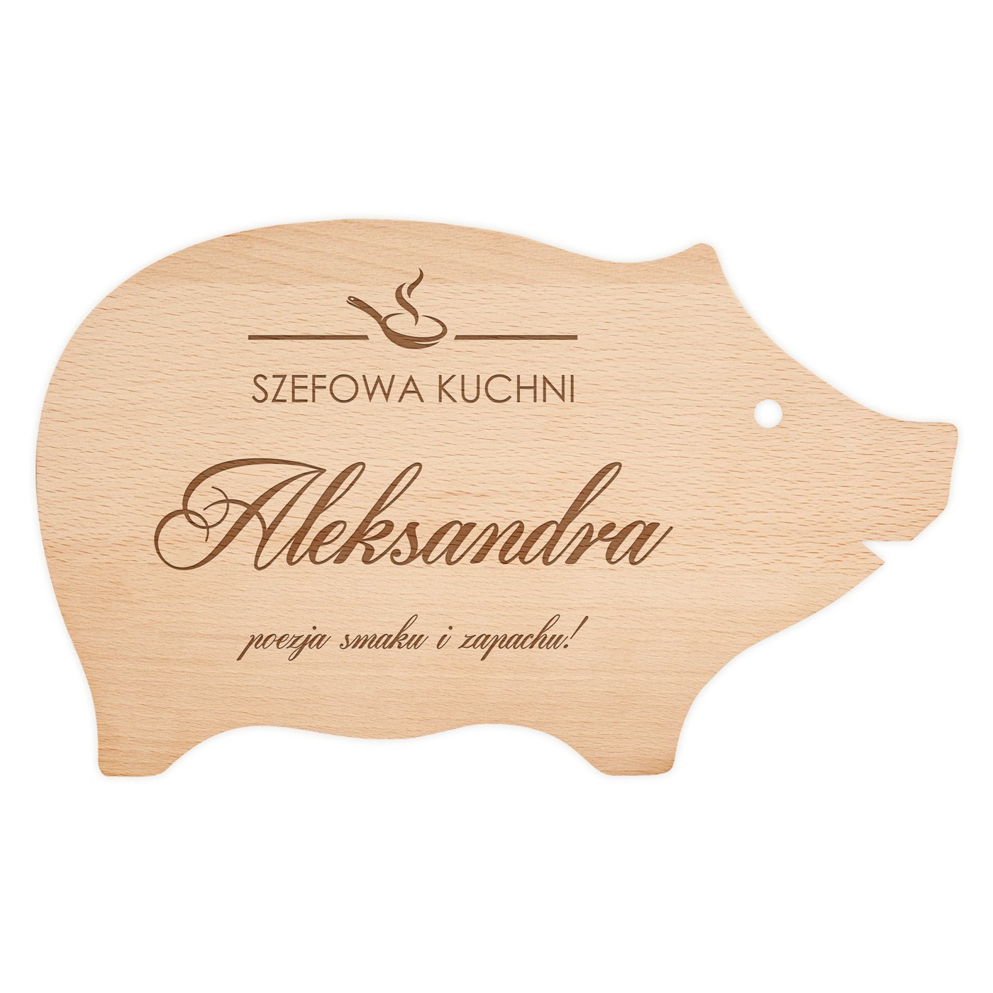 Deska do krojenia świnka z grawerem dla szefowej kuchni na imieniny