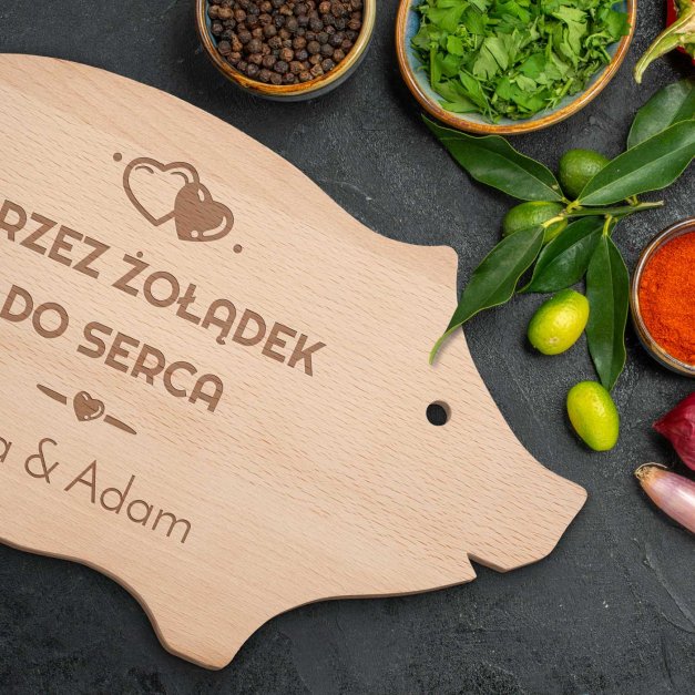 Deska do krojenia świnka z grawerem dla pary na ślub rocznice parapetówkę