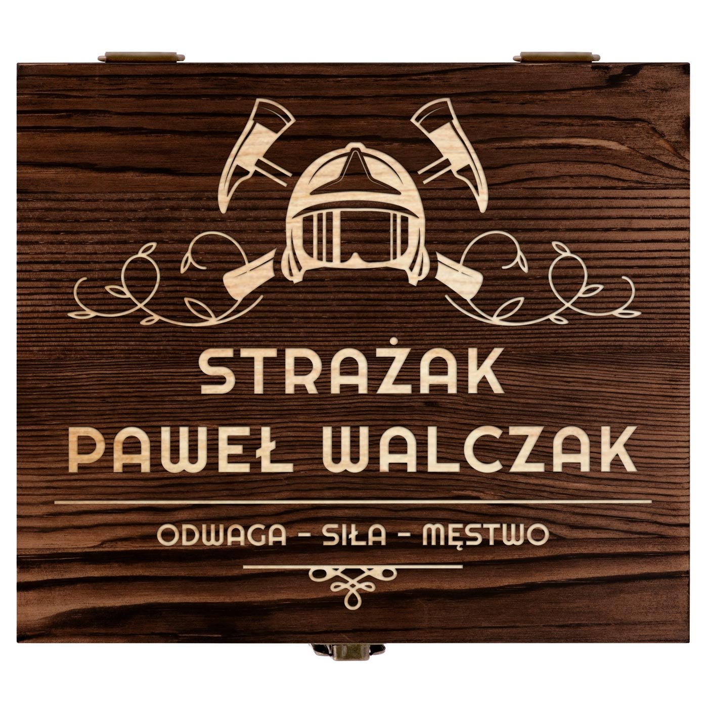 Kamienie do whisky kostki ze szklankami w drewnianym pudełku z grawerem dla strażaka
