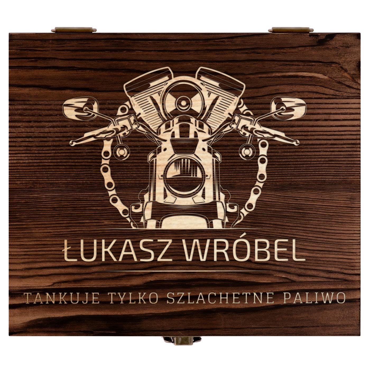 Kamienie do whisky kostki ze szklankami w drewnianym pudełku z grawerem dla motocyklisty na imieniny