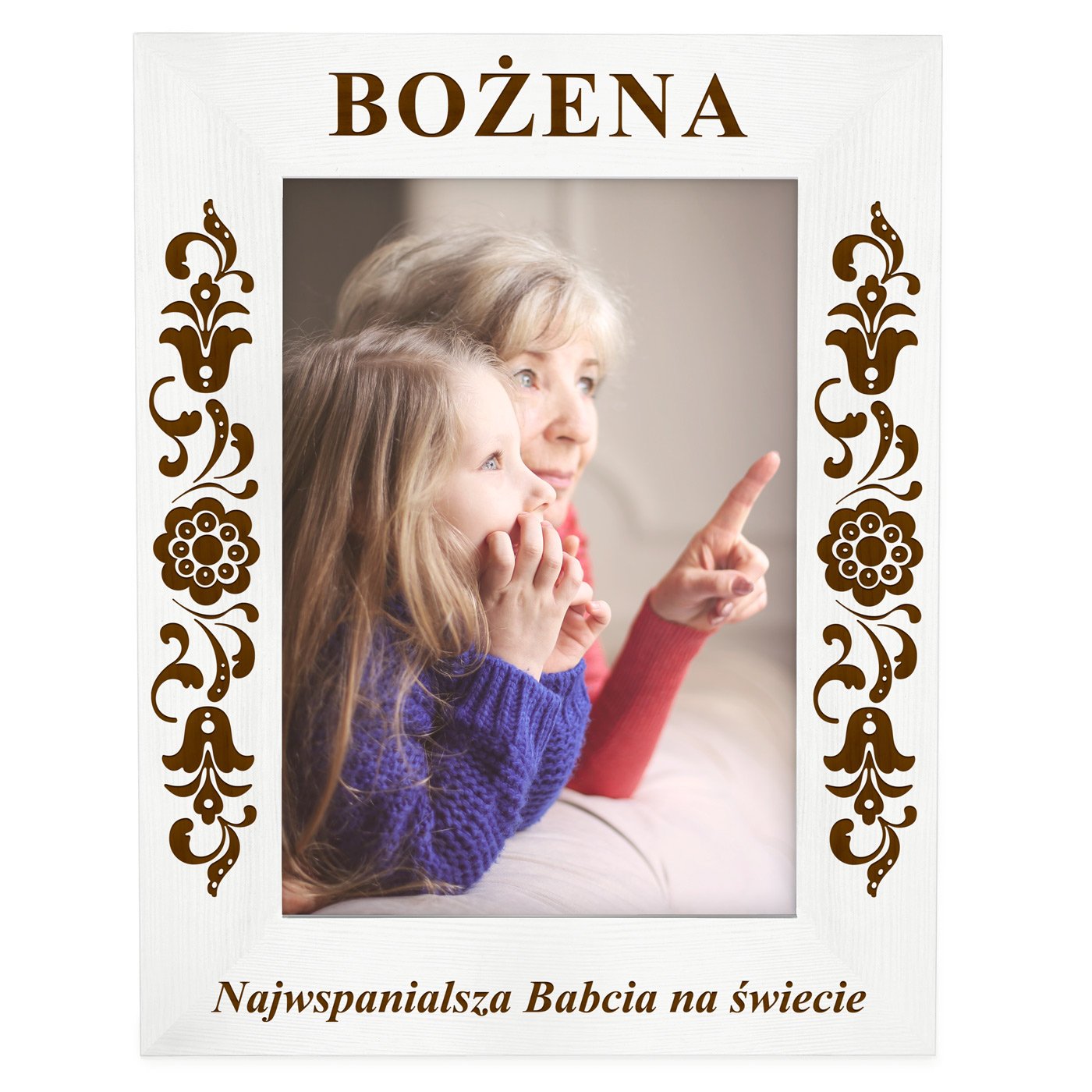 Ramka biała na zdjęcie z grawerem dla babci