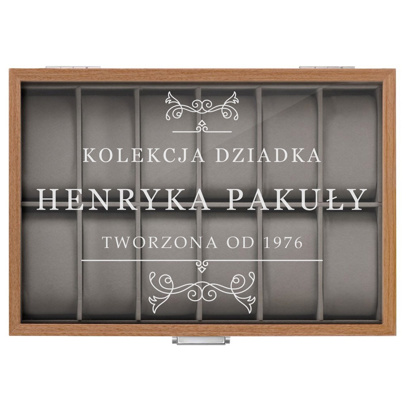 Szkatułka drewniana kuferek na zegarki z grawerem dla dziadka na urodziny